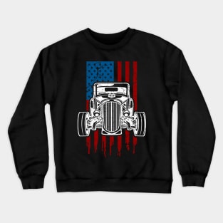 Vintage Hot Rod American Flag Classic Car Crewneck Sweatshirt